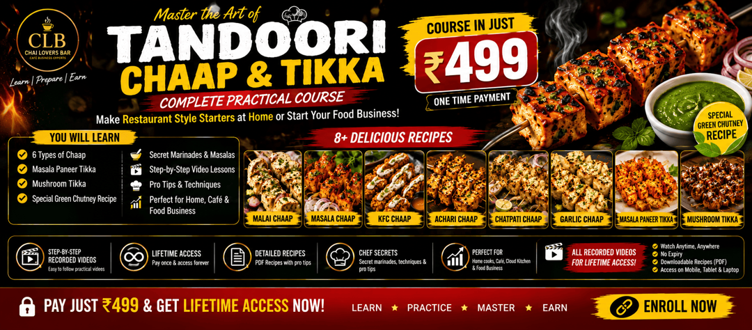 Tandoori chaap skewers with golden char marks served with green chutney and onion rings on a dark plate