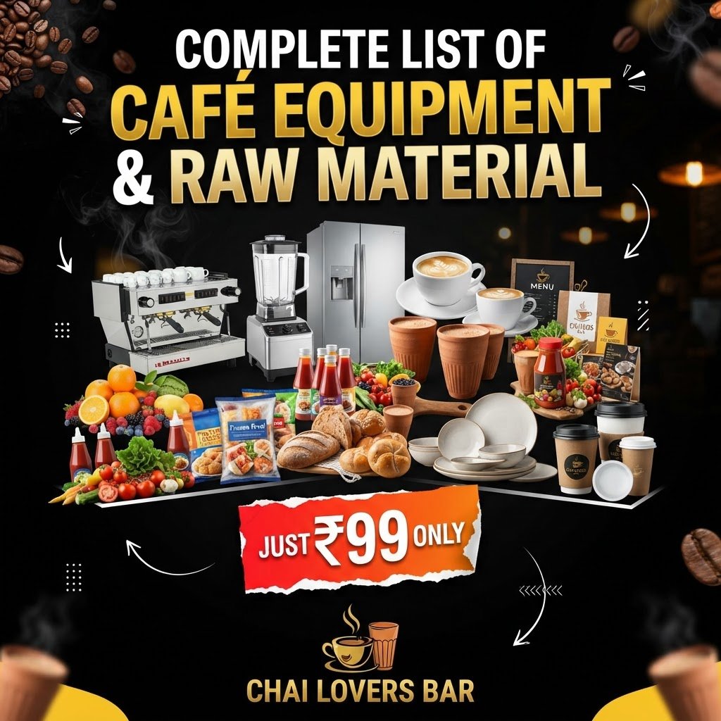 Complete café equipment, raw material, branding and setup list for starting a café business